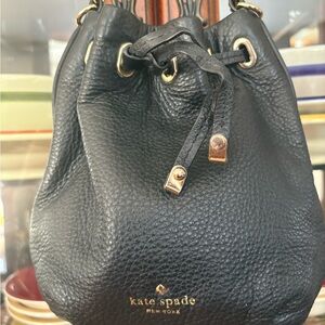 Kate Spade Black Leather Shoulder Bag with Gold Accents
